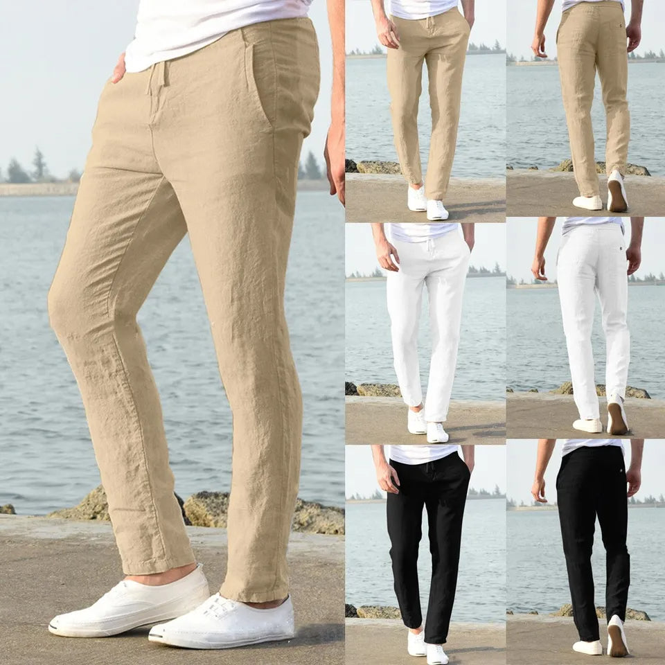 Pantaloni in Cotone e Lino