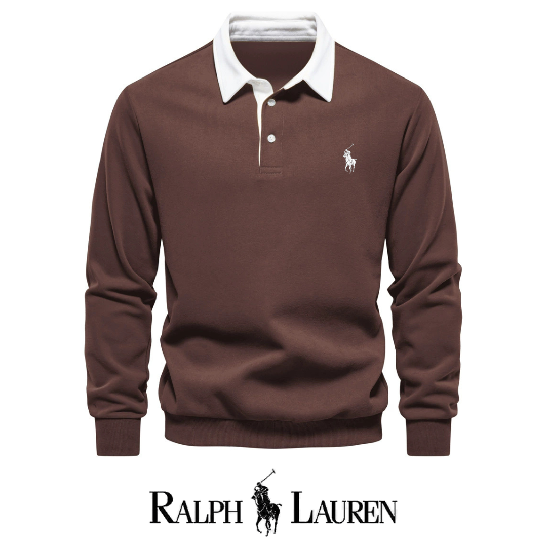 RL – Maglione a maniche lunghe con collo polo da uomo per l'autunno