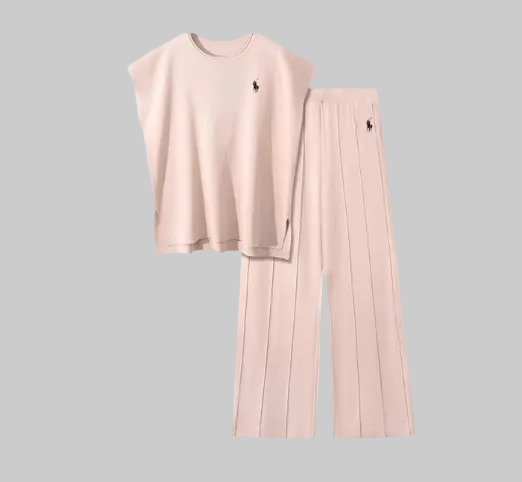 Gilet senza maniche in maglia da donna + pantaloni a gamba larga