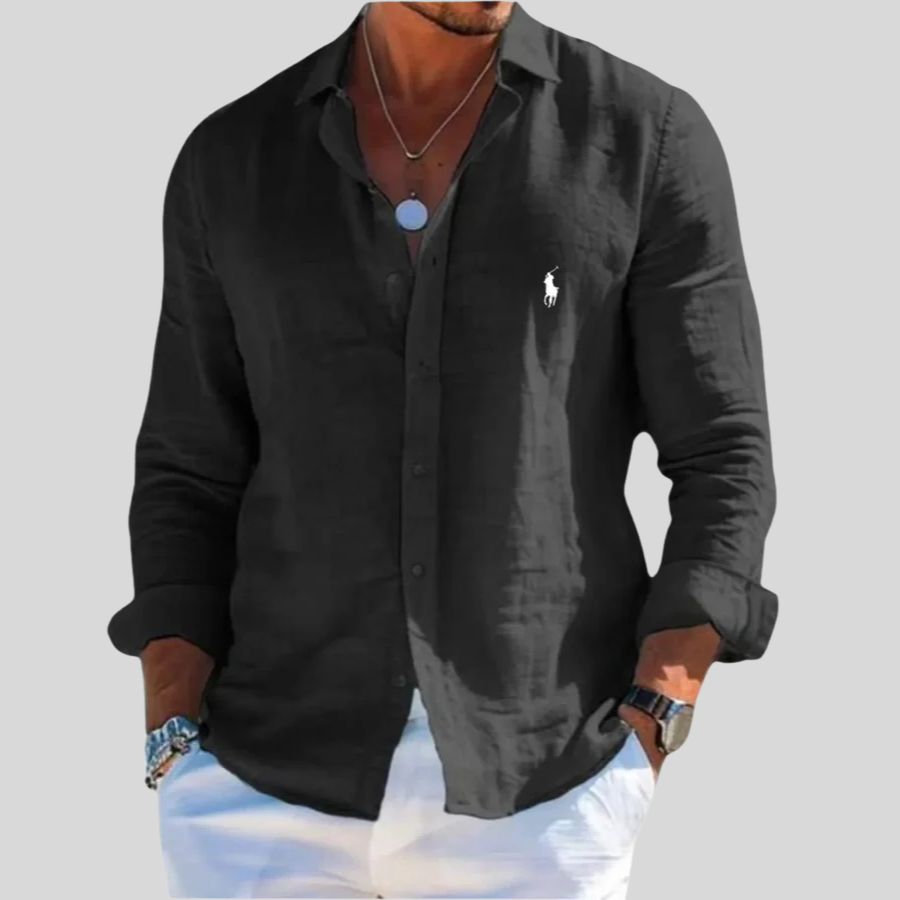 Camicia Oxford a Manica Lunga - Nero