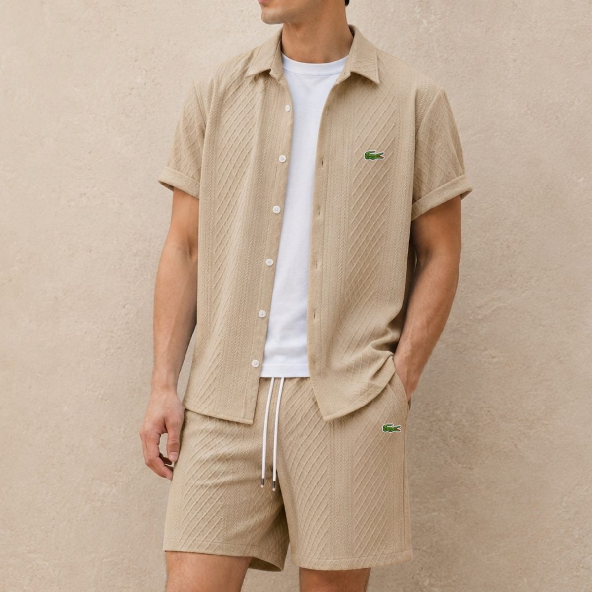 Completo Estivo Testurizzato con Shorts - Khaki