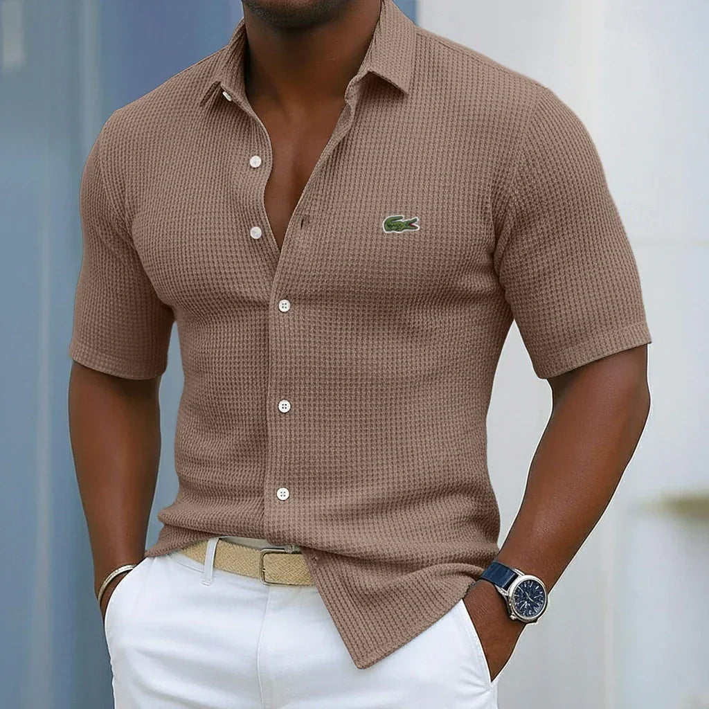 Camicia Casual in Cotone Waffle - Marrone