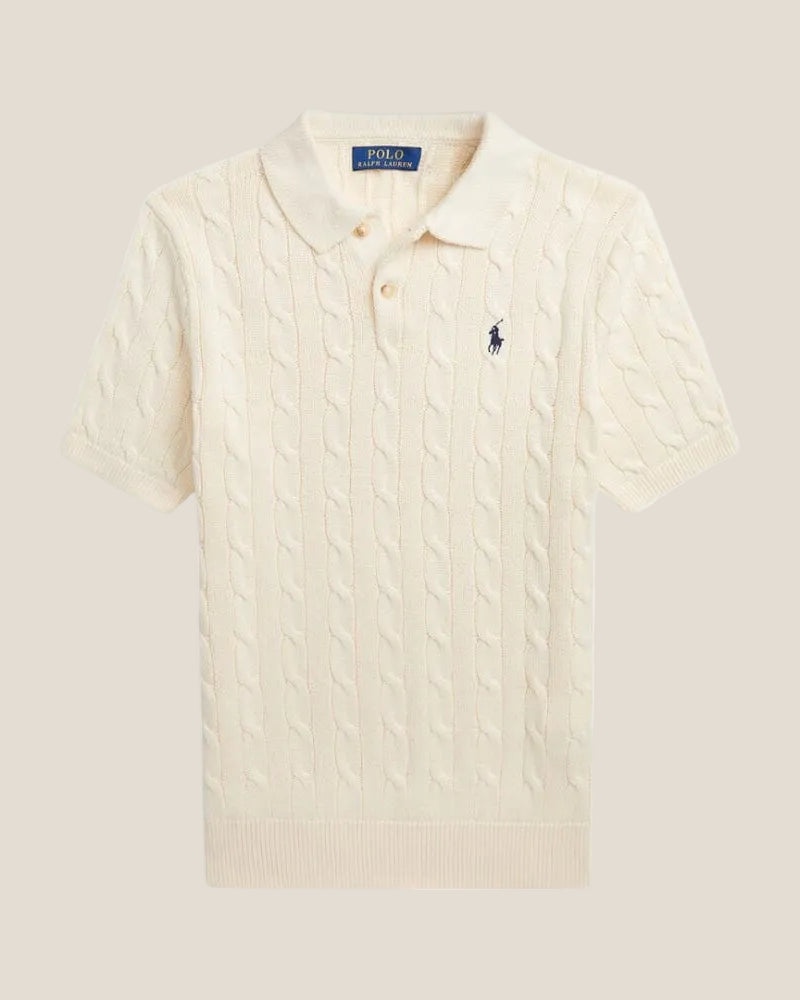 Polo Cable-Knit in Cotone - Crema