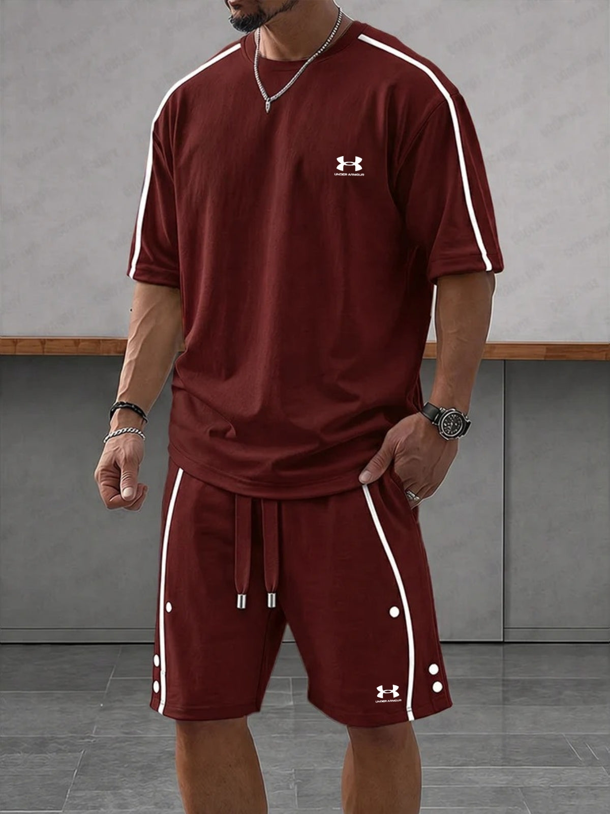 Completo Sportivo con Profili a Contrasto - Rosso Vino