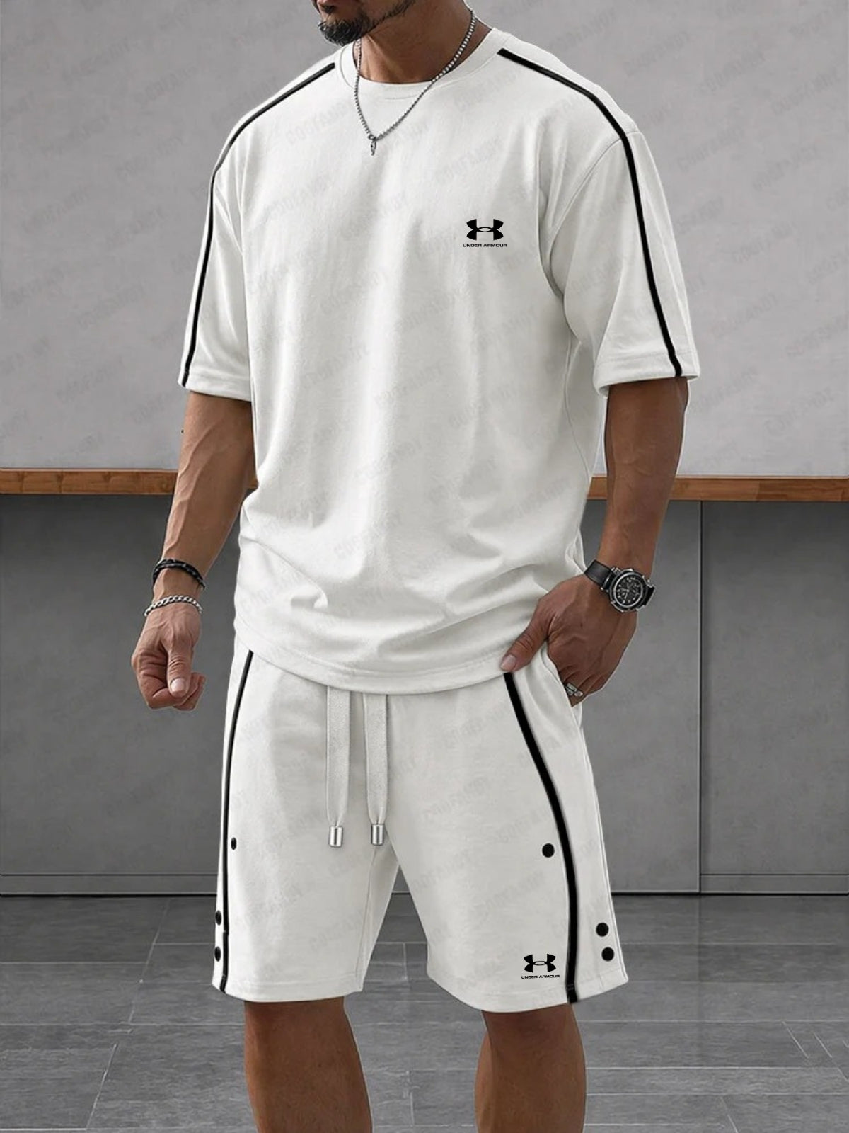 Completo Sportivo con Profili a Contrasto - Bianco