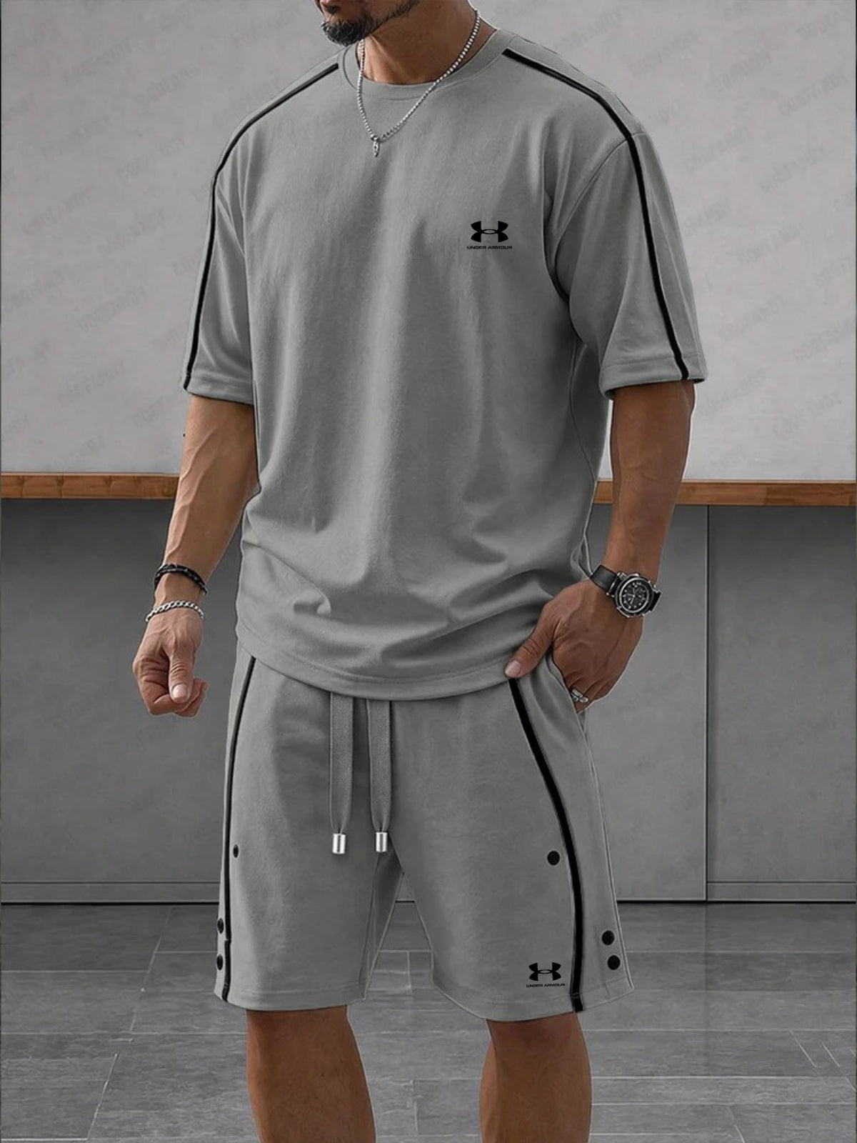 Completo Sportivo con Profili a Contrasto - Grigio