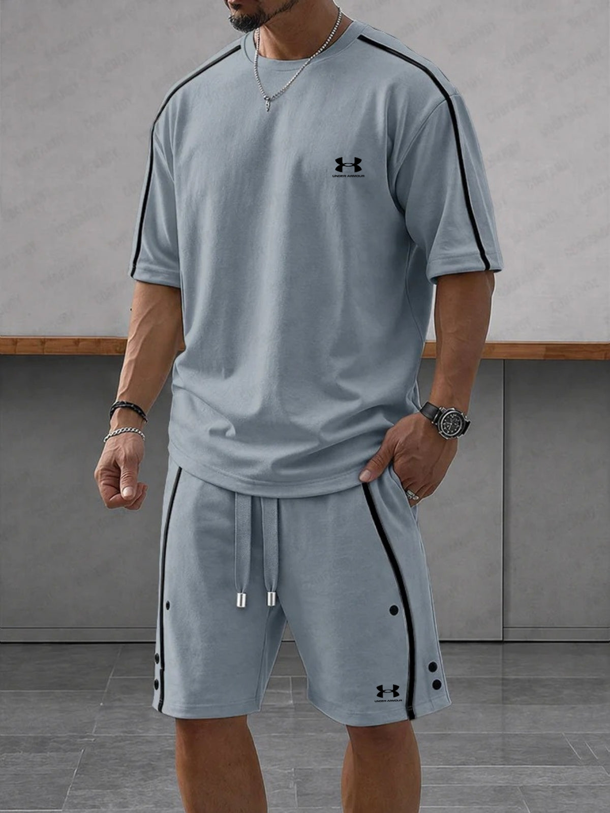 Completo Sportivo con Profili a Contrasto - Blu