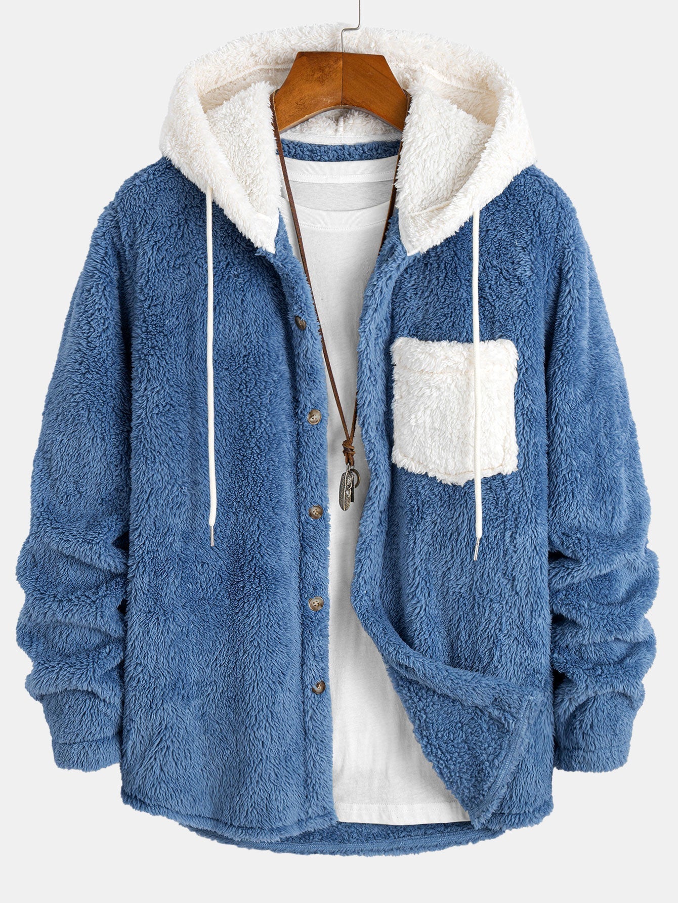 Camicia con Cappuccio in Teddy a Contrasto