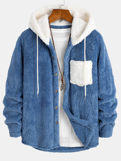 Camicia con Cappuccio in Teddy a Contrasto