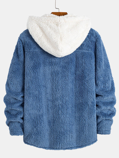 Camicia con Cappuccio in Teddy a Contrasto