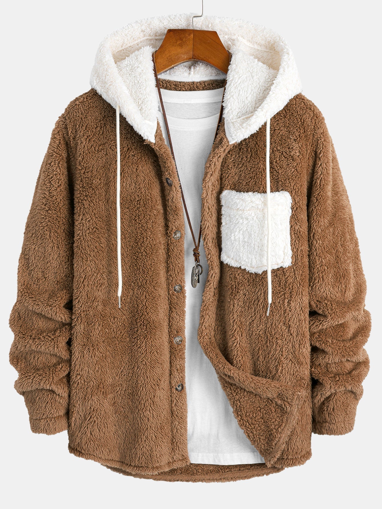 Camicia con Cappuccio in Teddy a Contrasto