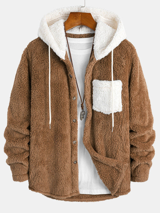 Camicia con Cappuccio in Teddy a Contrasto