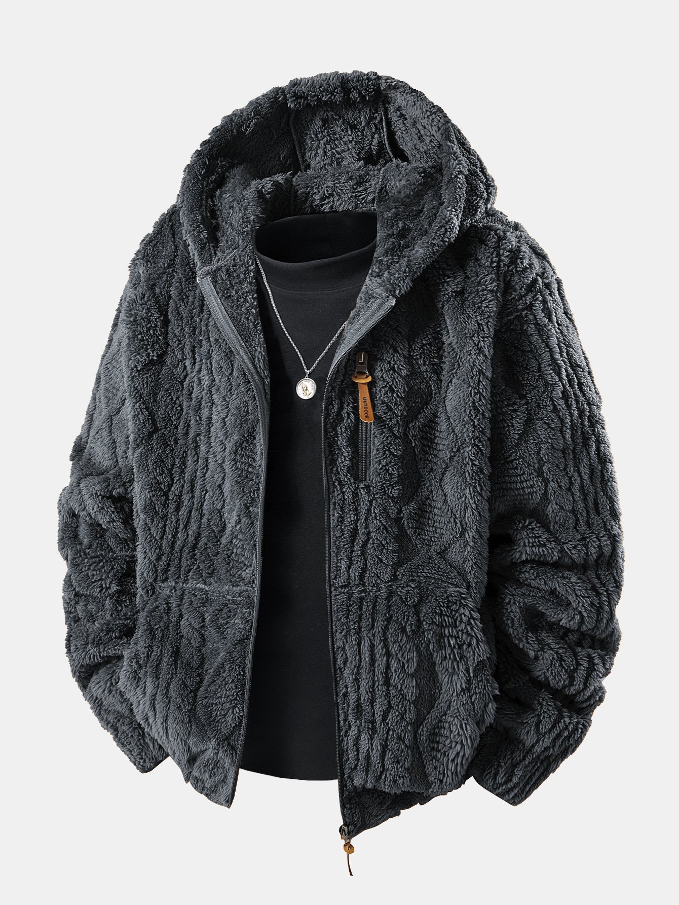 Felpa con Cappuccio in Teddy Jacquard Geometrico