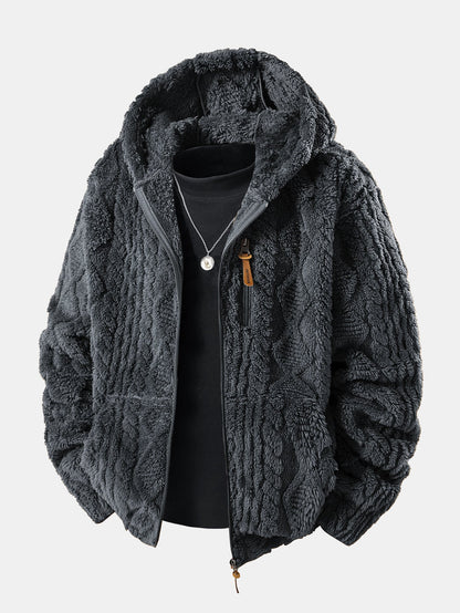 Felpa con Cappuccio in Teddy Jacquard Geometrico