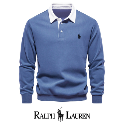 RL – Maglione a maniche lunghe con collo polo da uomo per l'autunno