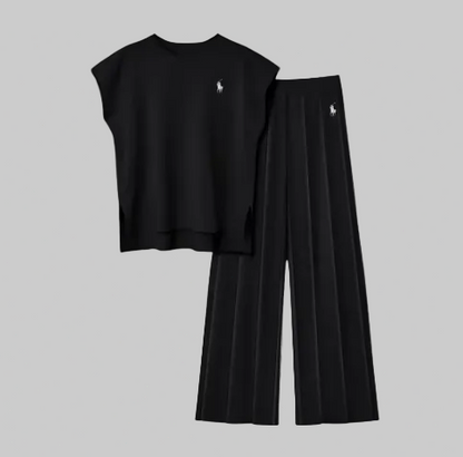 Gilet senza maniche in maglia da donna + pantaloni a gamba larga