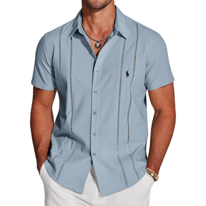 Camicia Premium Traforata a Manica Corta - Azzurro Chiaro