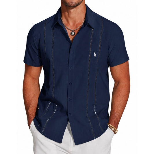 Camicia Premium Traforata a Manica Corta - Blu Marino