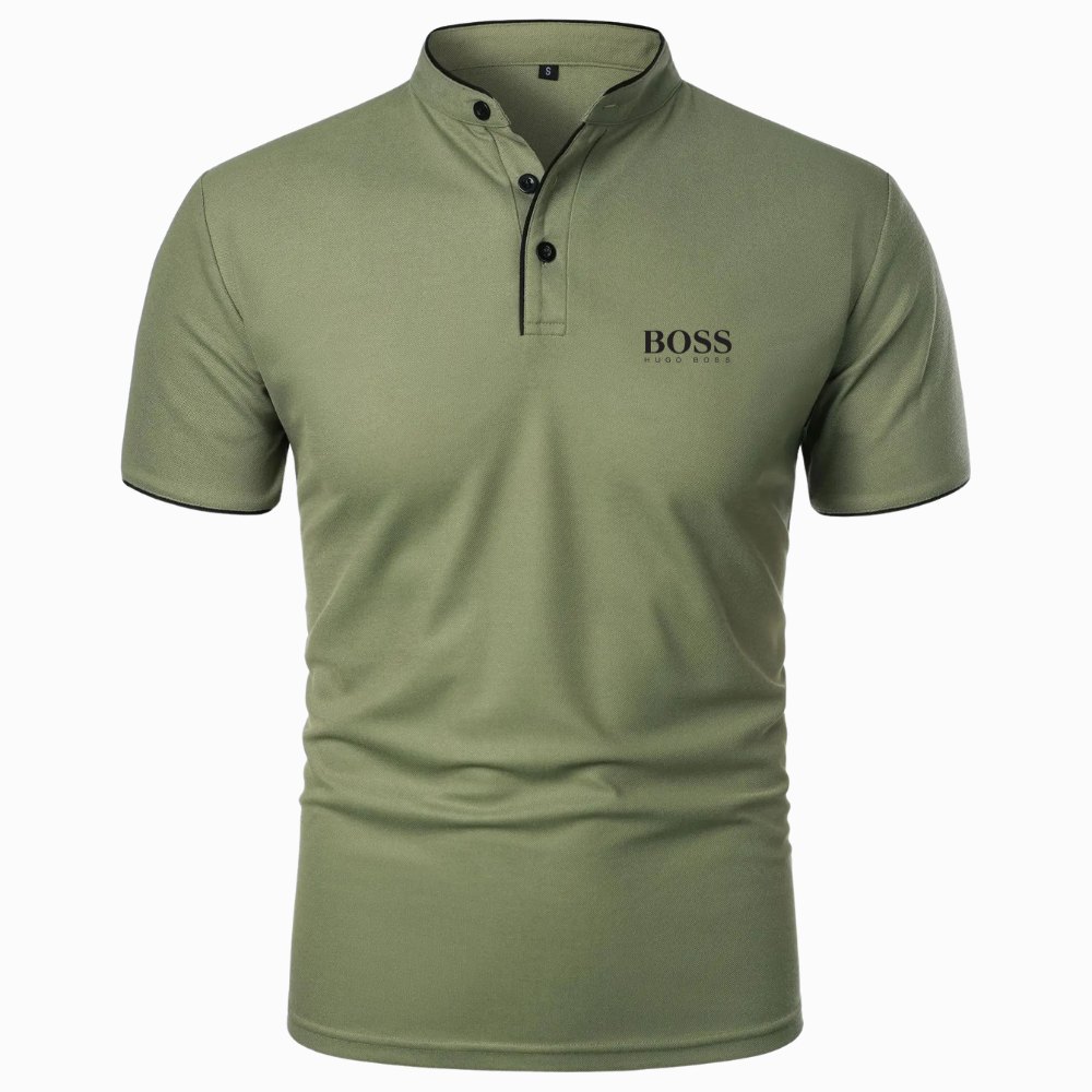 Polo Premium con Collo alla Coreana Verde Militare