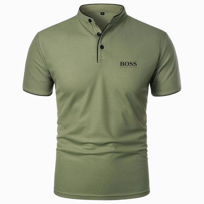 Polo Premium con Collo alla Coreana Verde Militare