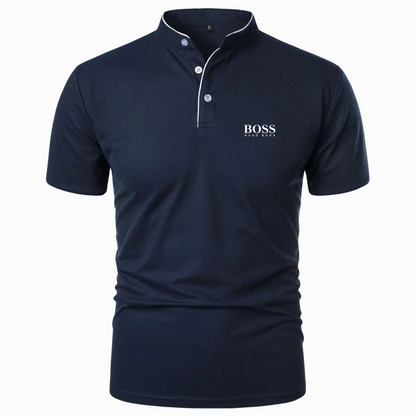Polo Premium con Collo alla Coreana Blu Navy