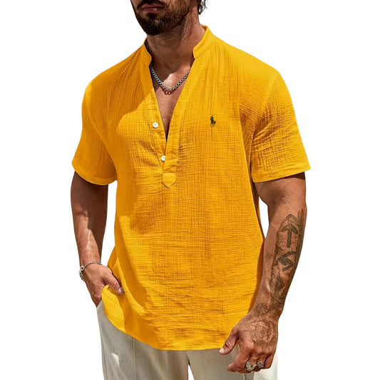 Camicia Casual Scollo a V con Bottoni