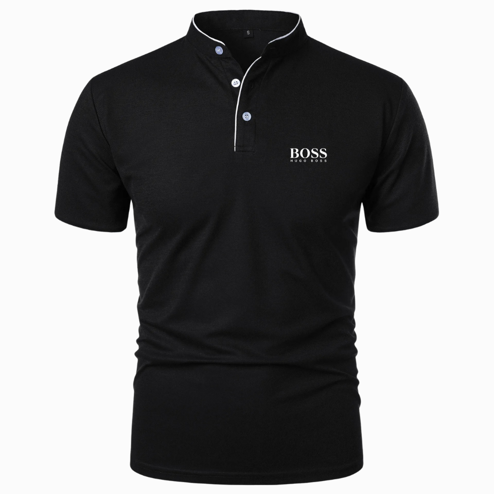 Polo Premium con Collo alla Coreana Nero