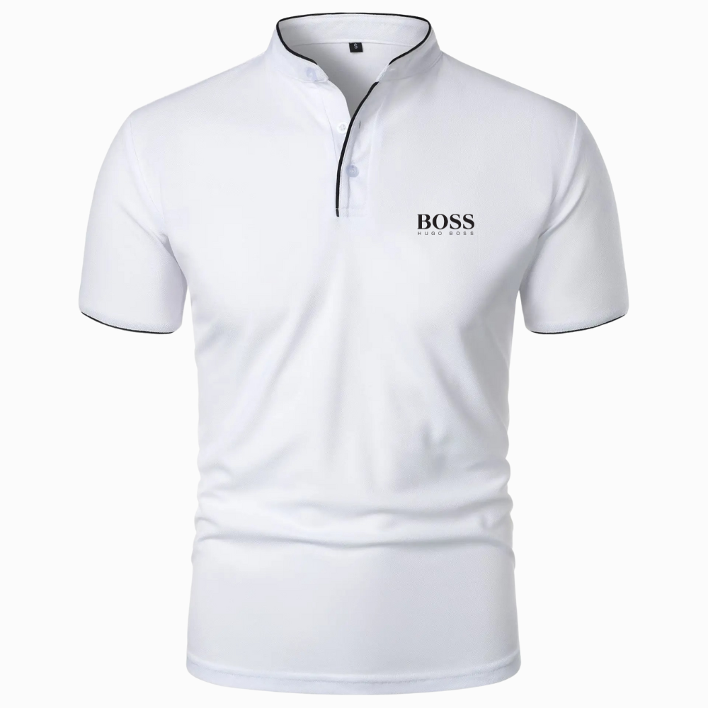 Polo Premium con Collo alla Coreana Bianco