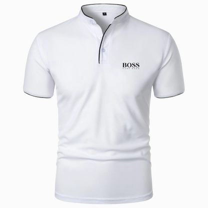 Polo Premium con Collo alla Coreana Bianco