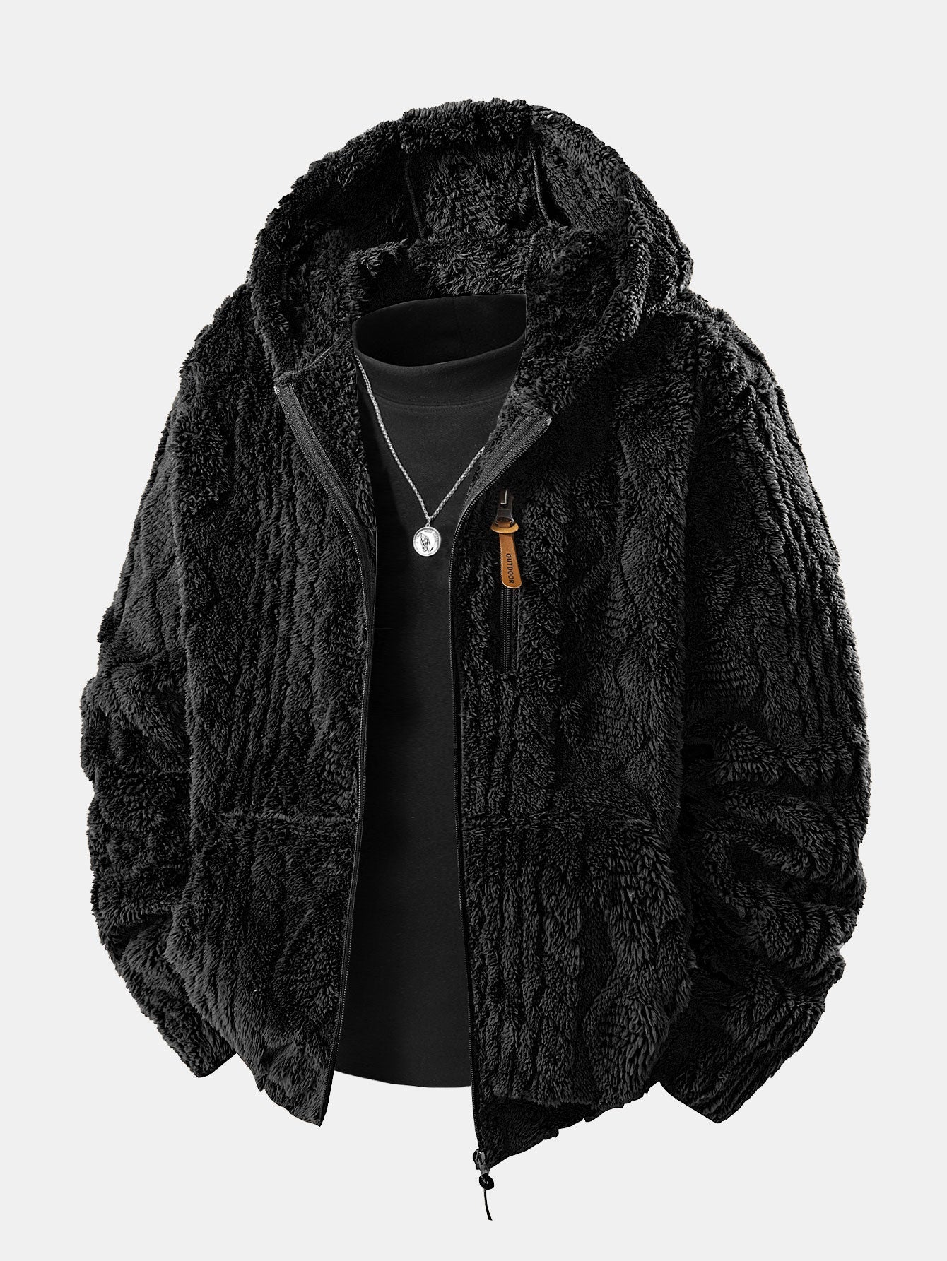 Felpa con Cappuccio in Teddy Jacquard Geometrico