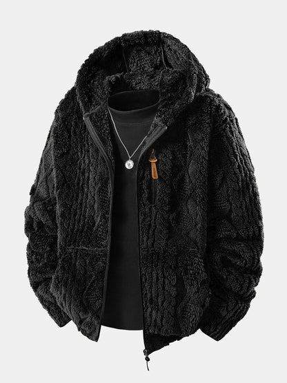 Felpa con Cappuccio in Teddy Jacquard Geometrico