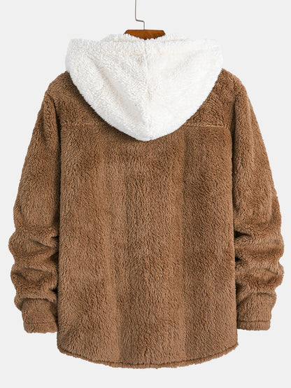 Camicia con Cappuccio in Teddy a Contrasto