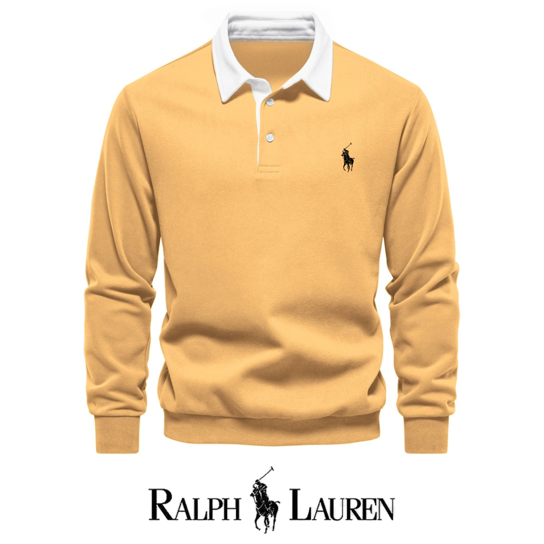 RL – Maglione a maniche lunghe con collo polo da uomo per l'autunno