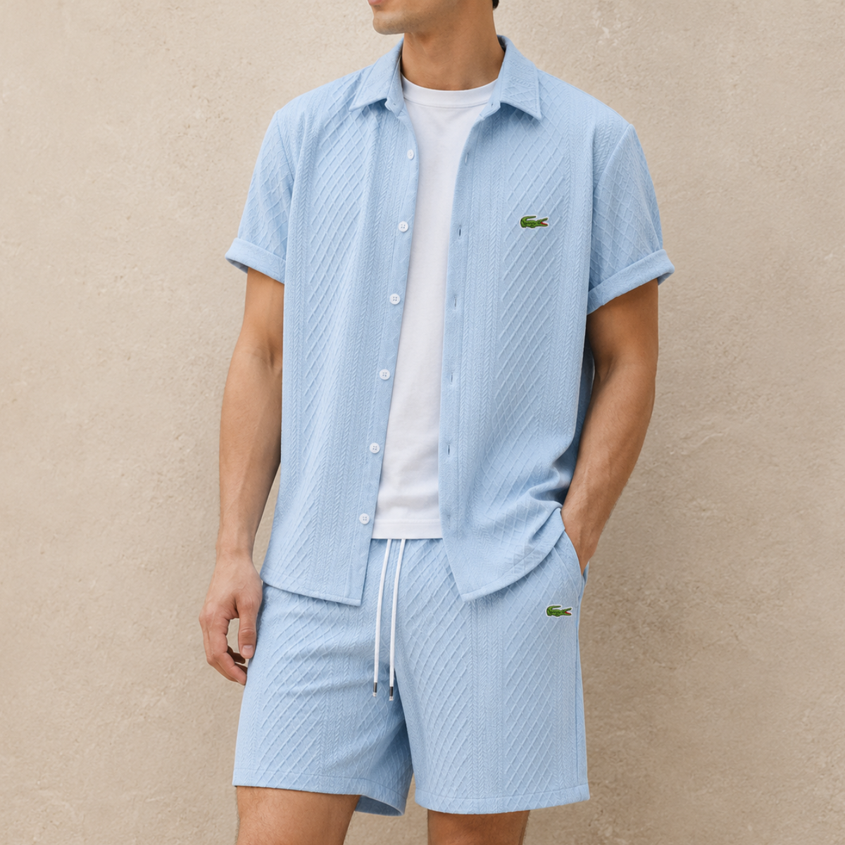 Completo Estivo Testurizzato con Shorts - Blu