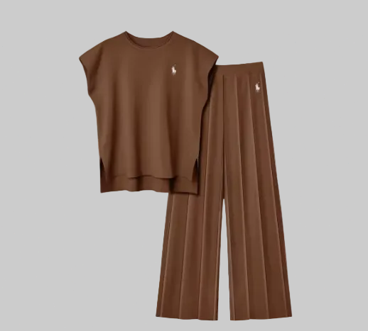 Gilet senza maniche in maglia da donna + pantaloni a gamba larga