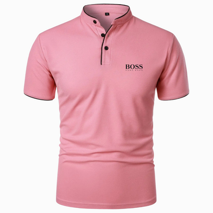 Polo Premium con Collo alla Coreana Rosa