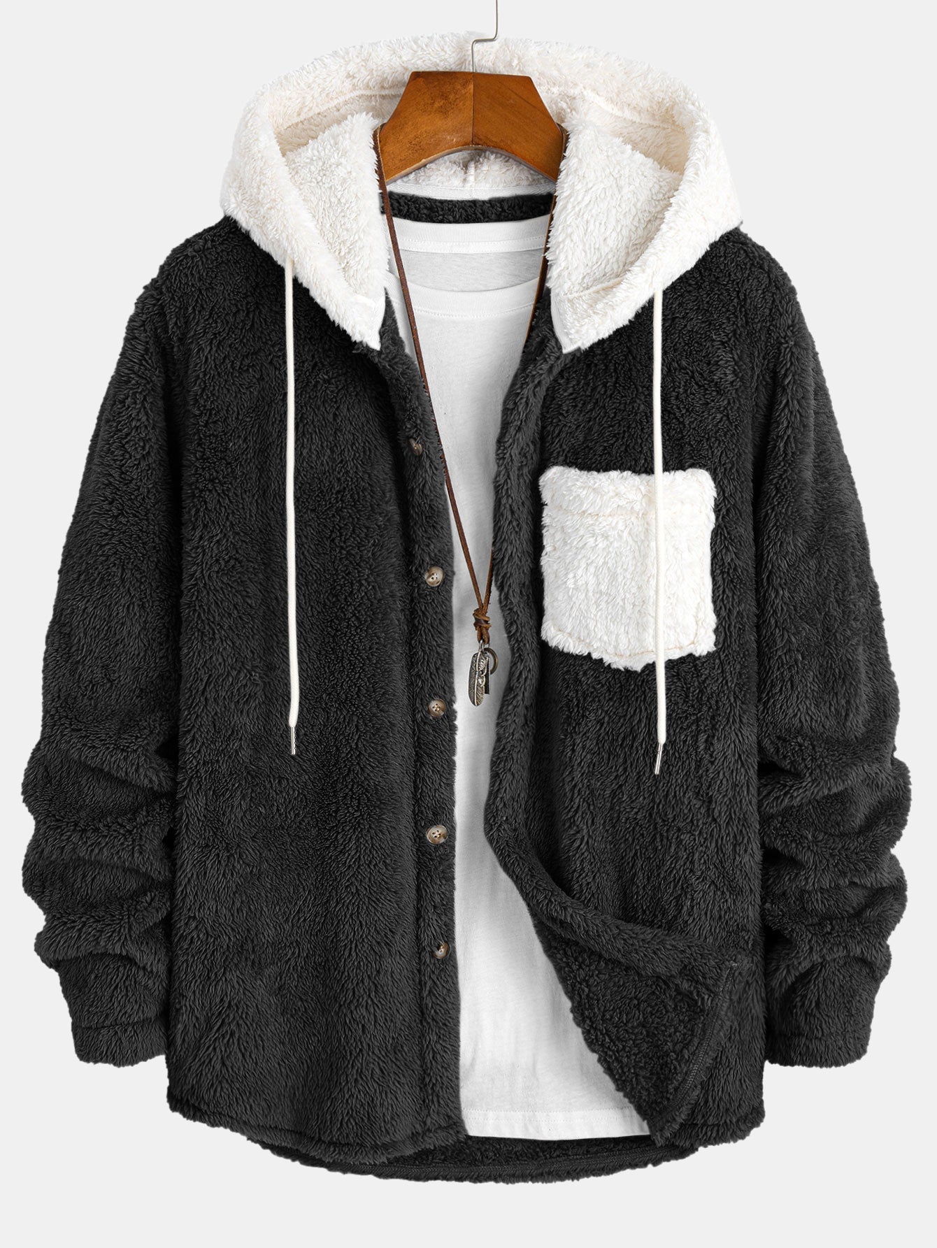 Camicia con Cappuccio in Teddy a Contrasto