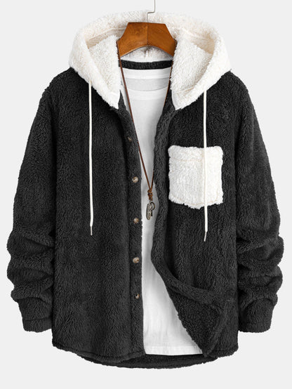 Camicia con Cappuccio in Teddy a Contrasto