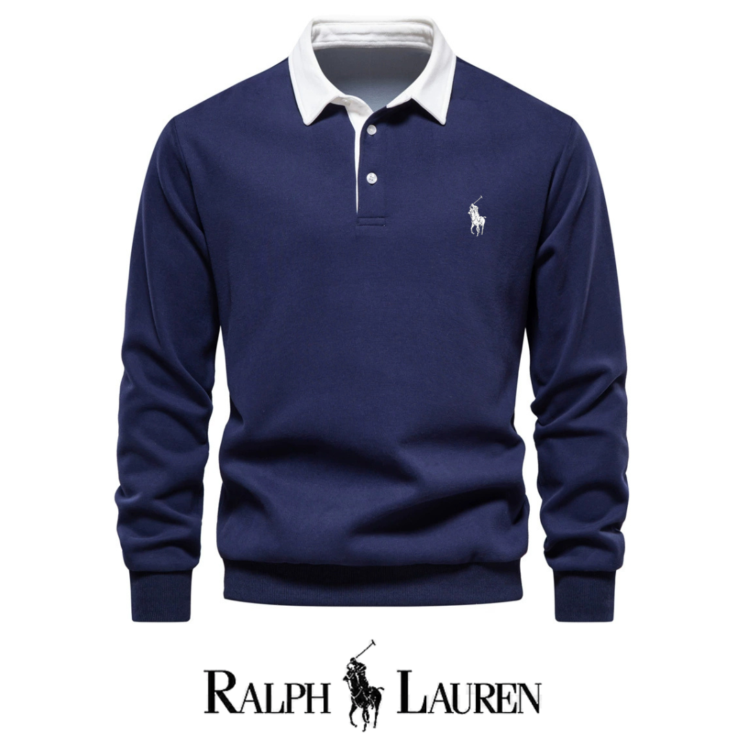 RL – Maglione a maniche lunghe con collo polo da uomo per l'autunno