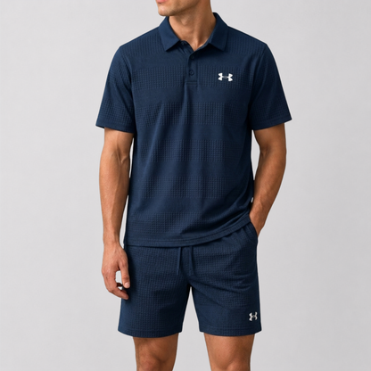 Completo Polo e Pantaloni Testurizzato - Blu Navy