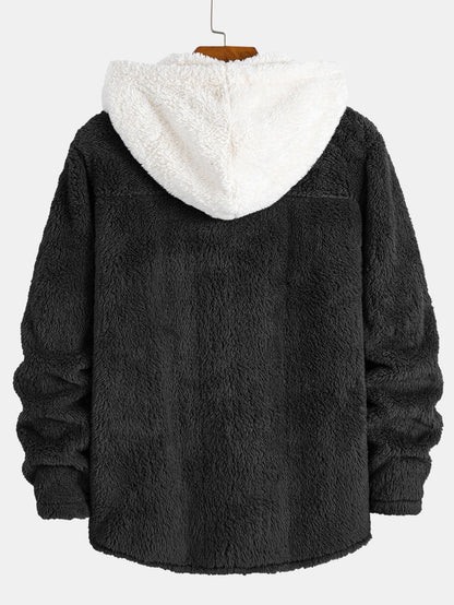 Camicia con Cappuccio in Teddy a Contrasto