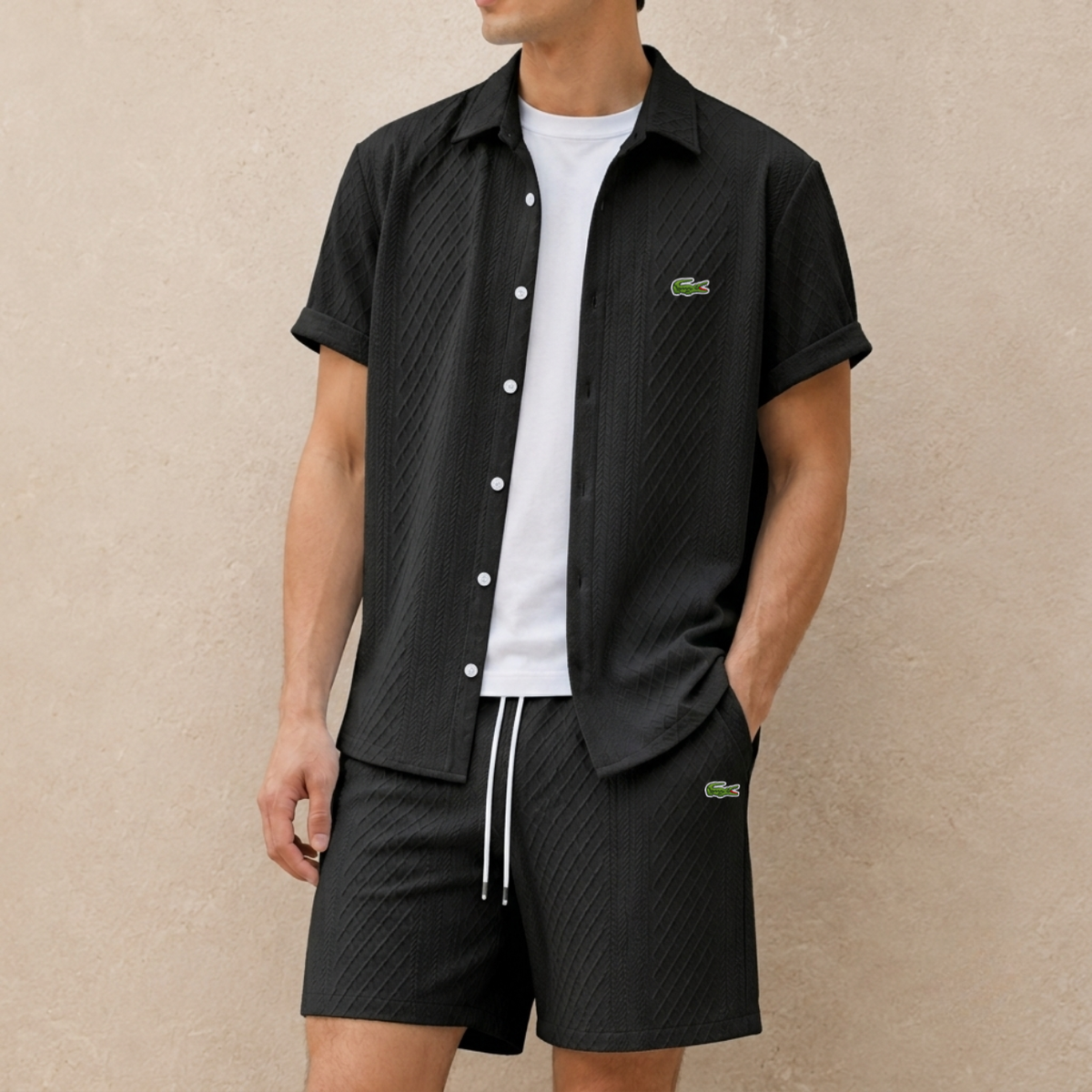 Completo Estivo Testurizzato con Shorts - Nero