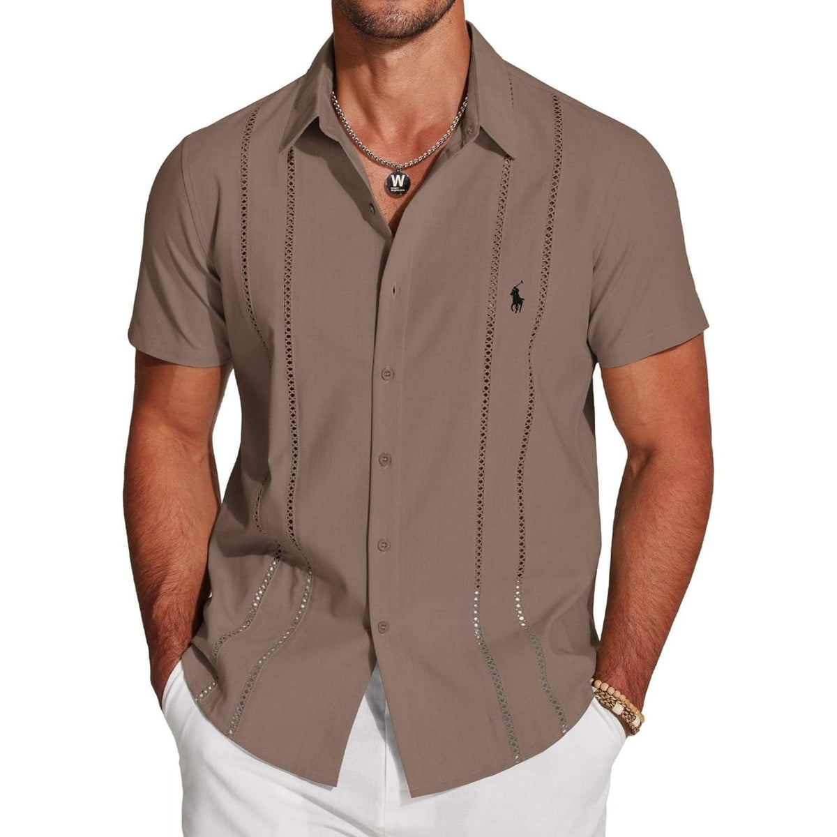 Camicia Premium Traforata a Manica Corta - Marrone
