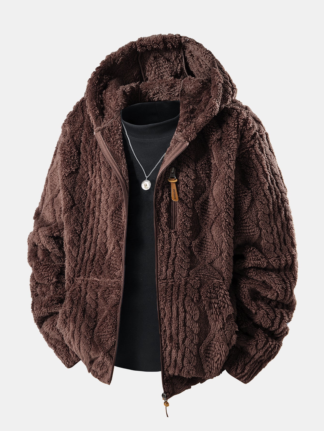 Felpa con Cappuccio in Teddy Jacquard Geometrico