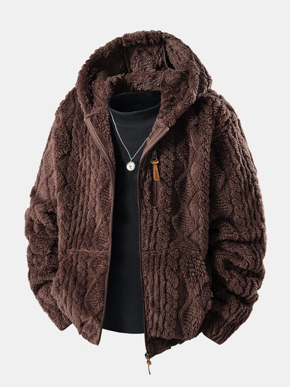 Felpa con Cappuccio in Teddy Jacquard Geometrico