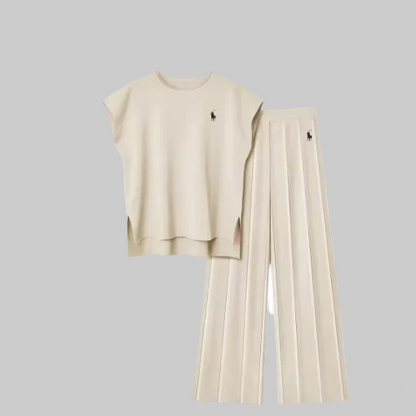 Gilet senza maniche in maglia da donna + pantaloni a gamba larga