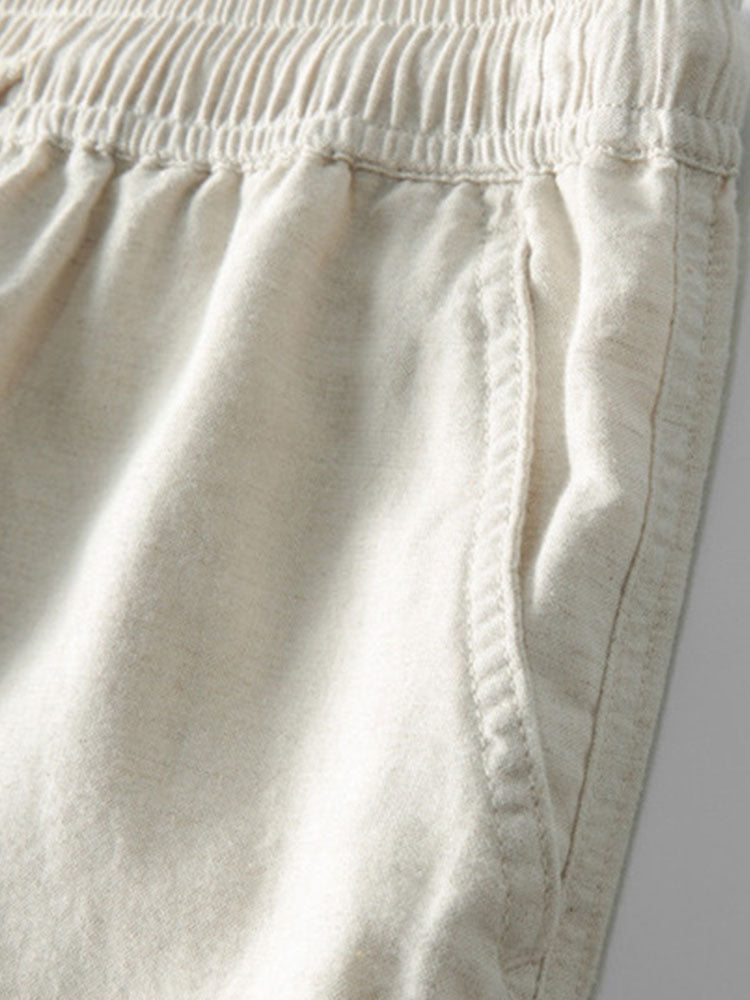 Camicia Geometrica Jacquard Cubana & Pantaloni in Lino a Gamba Dritta