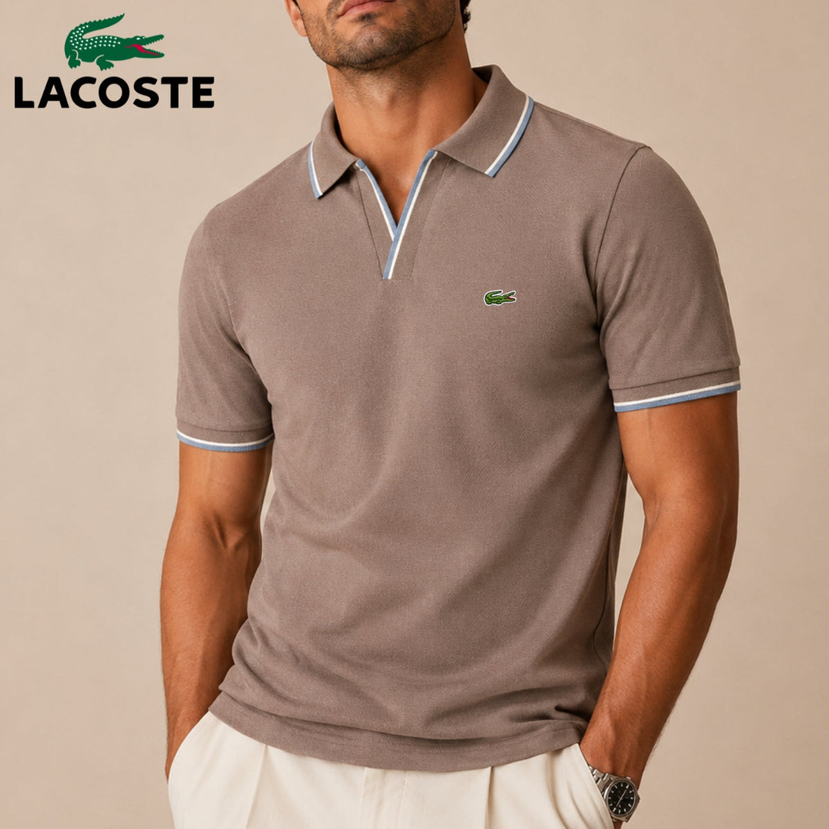 Polo Heritage con Profili a Contrasto - Taupe