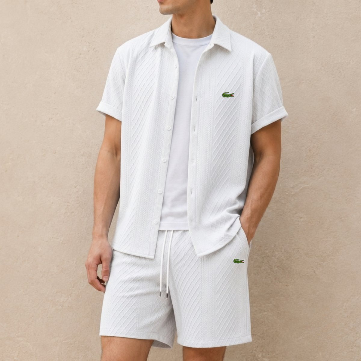 Completo Estivo Testurizzato con Shorts - Bianco