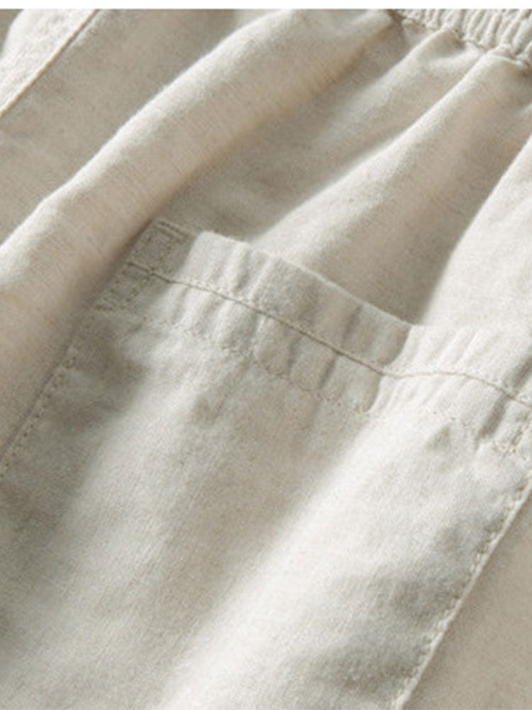 Camicia Geometrica Jacquard Cubana & Pantaloni in Lino a Gamba Dritta